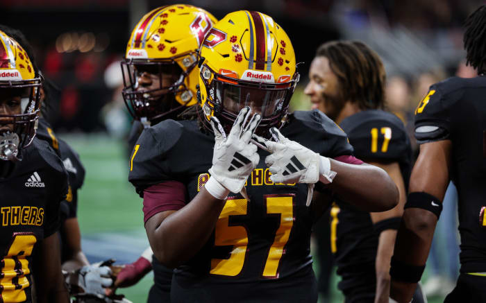 Chartavion Thomas says "ring me" after Perry took down Stockbridge in the Georgia 4A state championship game. 12/12/2023.